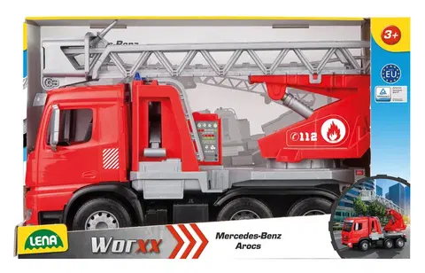 Hračky - dopravné stroje a traktory LENA - Mercedes Arocs hasič s rebríkom, okrasný kartón