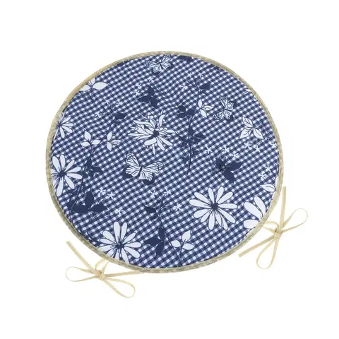 Záhradné slnečníky a doplnky Bellatex Sedák DITA okrúhly hladký Kocka s kvetom modrá, 40 cm