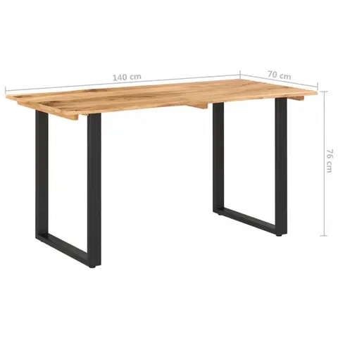 Jedálenské stoly Jedálenský stôl masívne drevo / oceľ Dekorhome 140x70x76 cm