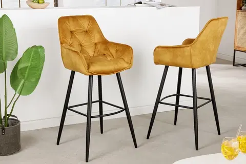 Barové stoličky LuxD Dizajnová barová stolička Garold horčicový zamat