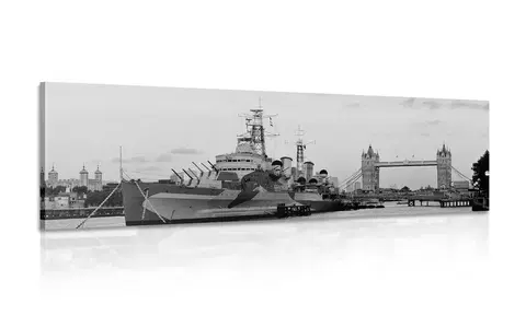 Čiernobiele obrazy Obraz nádherná loď na rieke Temža v Londýne v čiernobielom prevedení