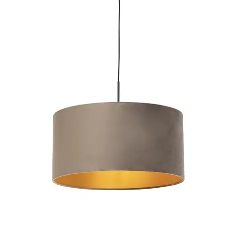 Zavesne lampy Závesná lampa s velúrovým tienidlom taupe so zlatom 50 cm - Combi