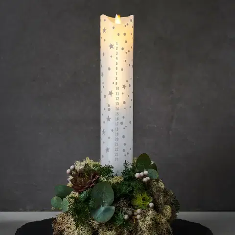 LED sviečky Sirius LED sviečka Sara Kalendár, biela/romantická, výška 29 cm