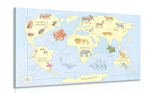 Obrazy mapy Obraz mapa sveta so zvieratami