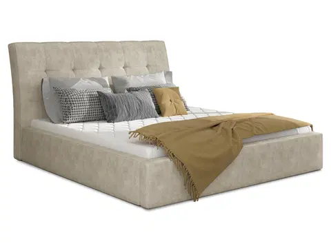 Postele NABBI Ikaria UP 200 čalúnená manželská posteľ s roštom béžová