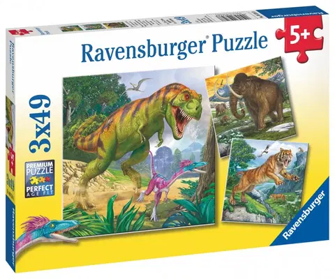 Hračky puzzle RAVENSBURGER - Dinosaury a čAction Series Mini 3x49 dielikov
