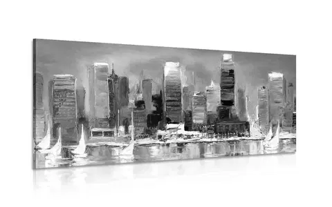 Čiernobiele obrazy Obraz pobrežné mesto v čiernobielom prevedení