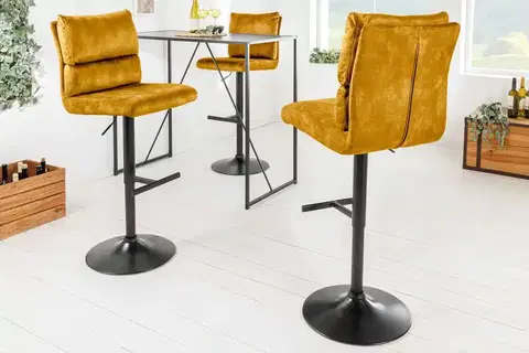 Barové stoličky LuxD Dizajnová barová otočná stolička Frank horčicový zamat