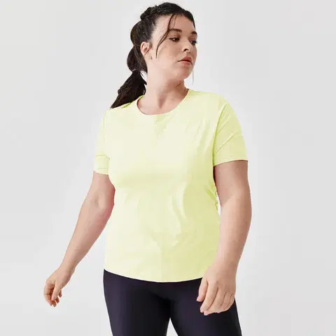 nordic walking Dámske priedušné bežecké tričko Dry+ Breath žlté fluorescenčné
