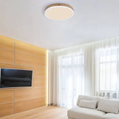 Stropné svietidlá Globo LED stropné svietidlo Doro Ø 45 cm drevo tmavé/biele