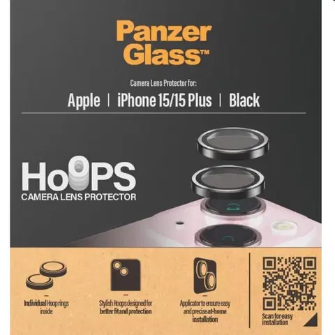 Puzdrá na mobilné telefóny PanzerGlass Ochranný kryt objektívu fotoaparátu Hoops pre Apple iPhone 15, 15 Plus, čierna 1138