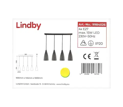 Svietidlá Lindby Lindby - Luster na lanku SANNE 4xE27/15W/230V 