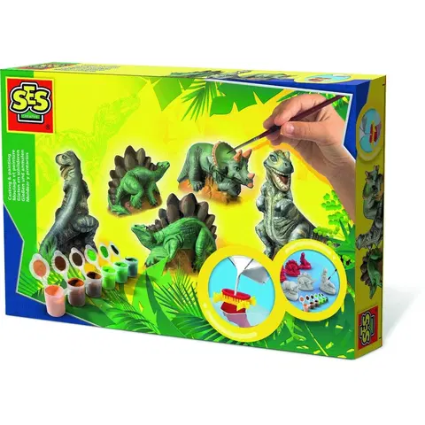 Drevené hračky SES Sadrový trojkomplet Dinosaury