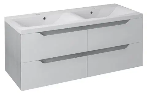 Kúpeľňa SAPHO - WAVE dvojumývadlová skrinka 119,7x50x47,8cm, biela/dub strieborný WA120-3011