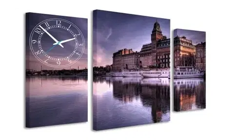 Hodiny 3-dielný obraz s hodinami, Marina, 95x60cm