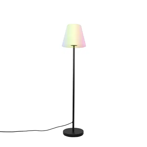 Vonkajsie osvetlenie Inteligentná stojaca lampa čierna s bielym tienidlom 35 cm IP65 vrátane LED - Virginia