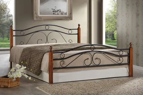 Manželské postele FLORENCE kovová posteľ 180 x 200, dub divoký