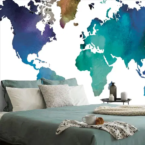 Tapety mapy Tapeta farebná mapa sveta v akvarelovom prevedení