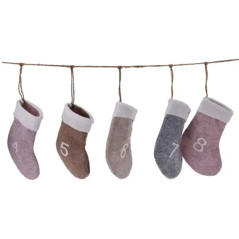 Vianočné dekorácie Adventný kalendár girlanda Vianočné ponožky, 220 cm, ružová