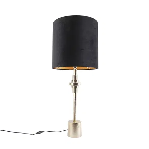 Stolove lampy Art Deco stolná lampa zlatý zamatový odtieň čierna 40 cm - Diverso