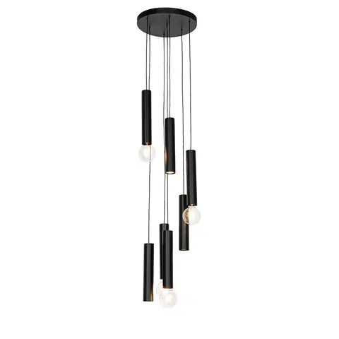 Zavesne lampy Dizajnové závesné svietidlo čierne okrúhle 7 svetiel - Tuba