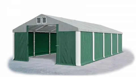 Záhrada Skladový stan 5x10x2,5m strecha PVC 560g/m2 boky PVC 500g/m2 konštrukcie ZIMA PLUS Zelená Šedá Bílá