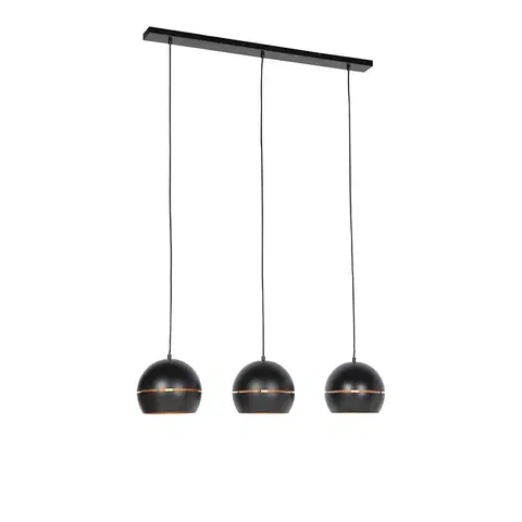 Zavesne lampy Dizajnová závesná lampa čierna so zlatým interiérom 3-svetlo - Buell