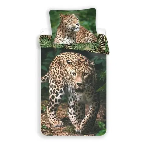 Obliečky Jerry Fabrics Bavlnené obliečky Leopard green, 140 x 200 cm, 70 x 90 cm