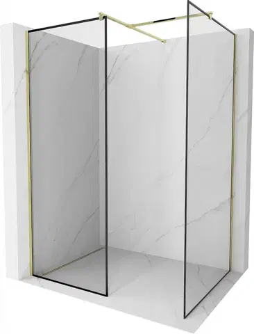 Sprchové dvere MEXEN/S - Kioto Sprchová zástena Walk-in 150 x 110 cm, čierny vzor, zlatá 800-150-202-50-70-110