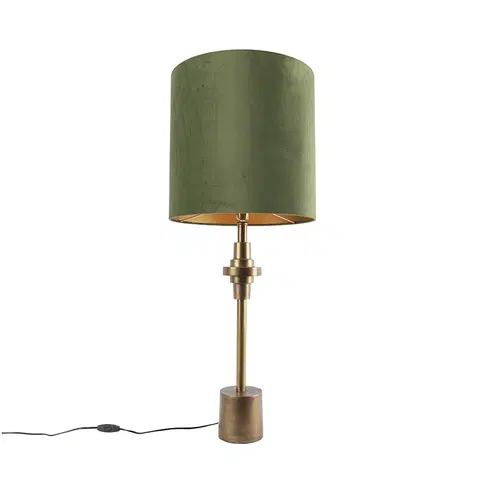 Stolove lampy Stolová lampa bronzový zamatový odtieň zelený 40 cm - Diverso