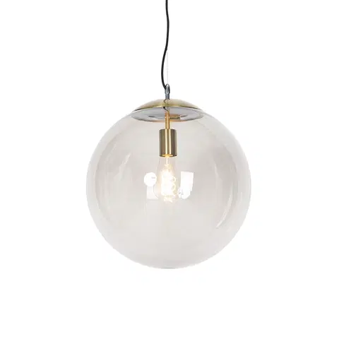Zavesne lampy Moderné závesné svietidlo mosadzné s dymovým sklom 40 cm - Guľa