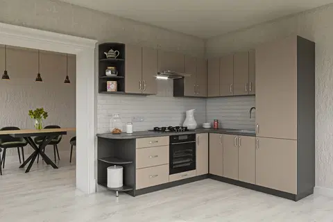 Kuchynské linky HORIZON R2 rohová kuchyňa, šedý íl / grafit