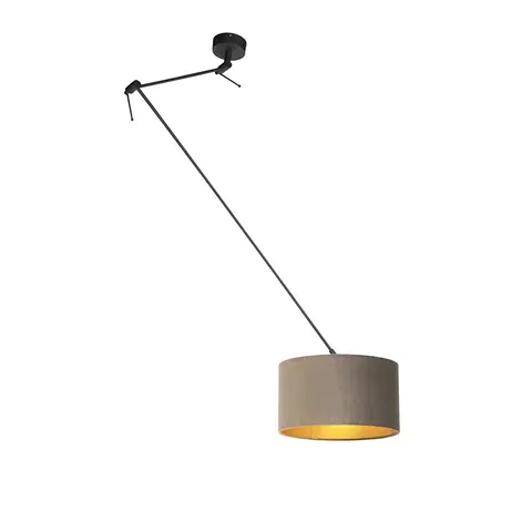 Zavesne lampy Závesná lampa s velúrovým tienidlom taupe so zlatom 35 cm - Blitz I čierna