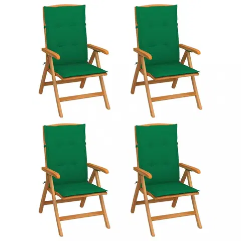 Zahradné stoličky Záhradná stolička 4 ks teak / látka Dekorhome Tmavo zelená