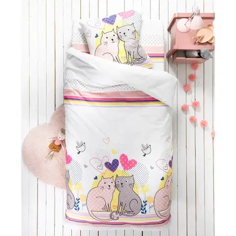 Bavlnené Detská posteľná bielizeň Mačacia láska, pre 1 osobu, bavlna