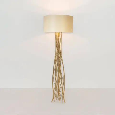 Stojacie lampy Holländer Stojacia lampa Capri, zlatá/eku, výška 155 cm, kované železo