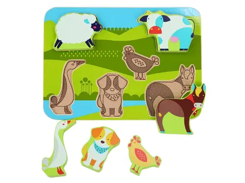 Drevené hračky LUCY & LEO - Zvieratká na farme-drevené puzzle 7 dielov