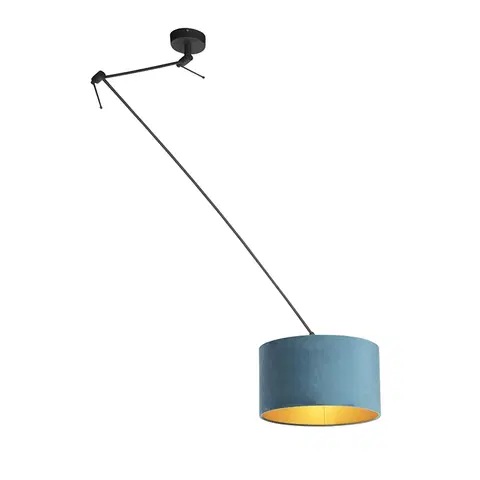 Zavesne lampy Závesná lampa s velúrovým odtieňom modrá so zlatým 35 cm - Blitz I čierna