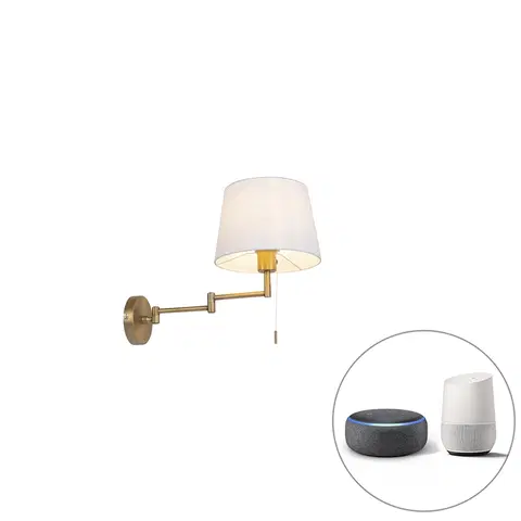 Nastenne lampy Inteligentné nástenné svietidlo bronz s bielym tienidlom vrátane WiFi A60 - Ladas Deluxe