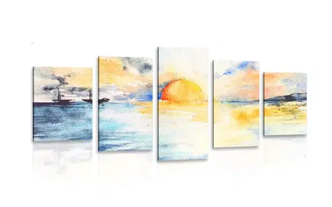Obrazy prírody a krajiny 5-dielny obraz žiarivý západ slnka pri mori