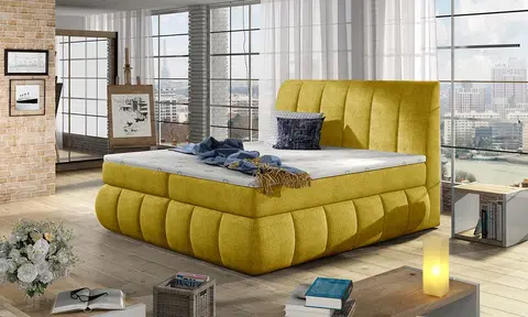 Postele NABBI Vareso 160 čalúnená manželská posteľ s úložným priestorom žltá