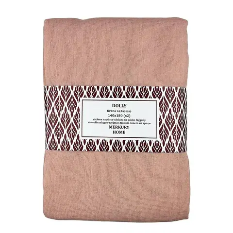 Záclony do obývačky Záclona na páske Dolly polyester svetlo ružový 140x180 (x2) Merkury Home