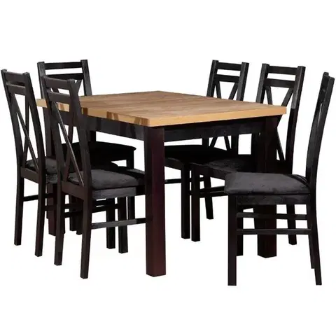 Súpravy stôl a stoličky v podkrovnom štýle Jedálenská zostava Artemida 1+6 ST45+W114 dub wotan / čierna