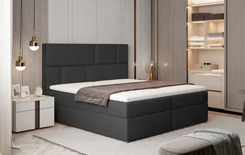 Postele NABBI Ferine 185 čalúnená manželská posteľ s úložným priestorom čierna (Monolith 97)
