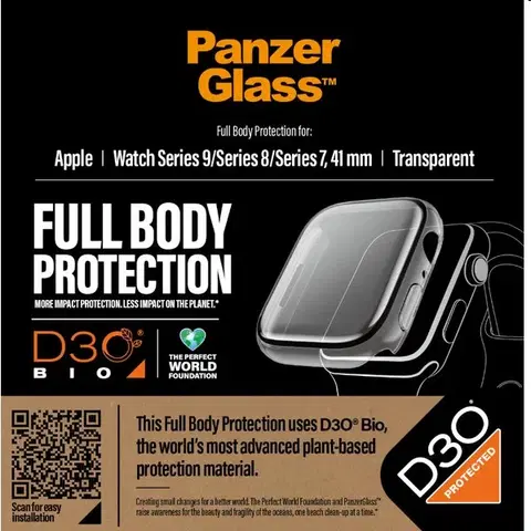 Ochranné fólie pre mobilné telefóny Tvrdené sklo Full Body D3O PanzerGlass pre Apple Watch 9, 8, 7 41 mm, priesvitné 3686