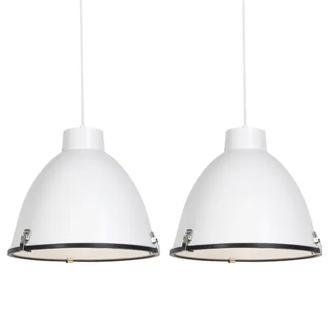 Zavesne lampy Sada 2 priemyselných závesných žiaroviek biela stmievateľná 38 cm - Anteros