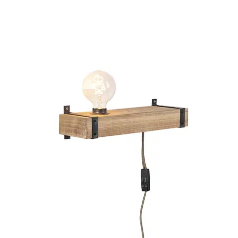 Nastenne lampy Priemyselná nástenná lampa drevená USB - Reena
