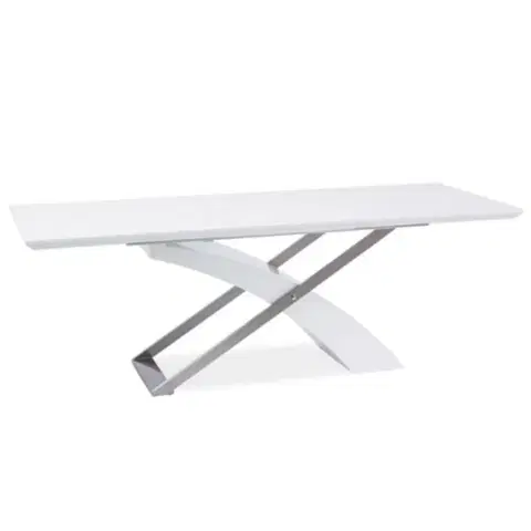 Jedálenské stoly Jedálenský stôl, biela/biela extra vysoký lesk HG, 160-220x90 cm, KROS