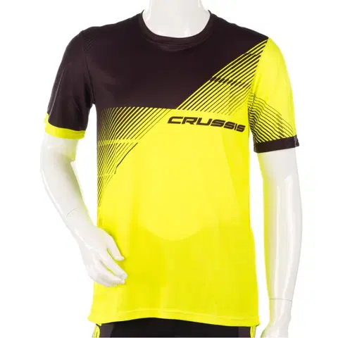 Pánske tričká Pánske športové tričko s krátkym rukávom Crussis čierna/žltá fluo - S