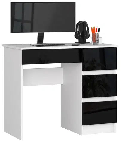 Písacie stoly Moderný písací stôl ZEUS90P, biely / čierny lesk